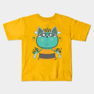 Cat Goof Cyclist Kids T-Shirt